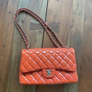 SOLD Chanel Pink Patent Classic Quilted Jumbo Flap Bag
